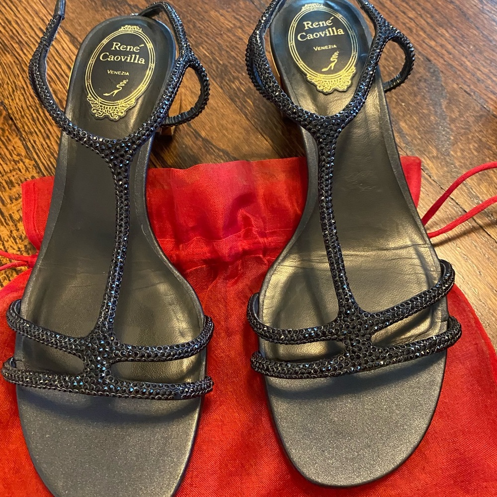 Rene Caovilla black crystal sandals- size 38, with tag on box